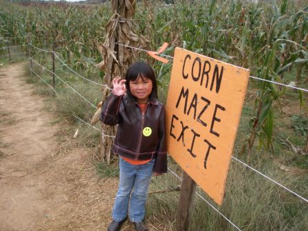 Kasen at the exit of the corn maze